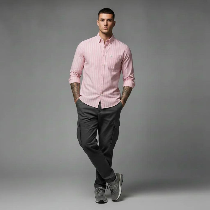 Men Light Pink Striped Casual Shirt