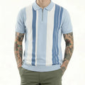 Men Light Sky Striped Polo Collar T-shirt