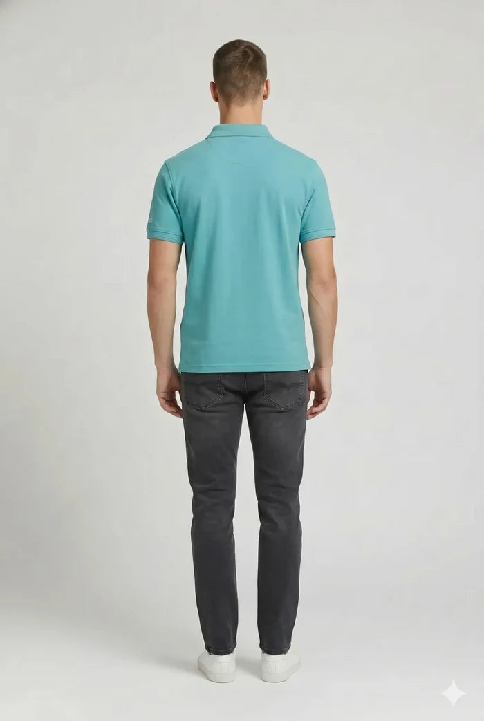 Men Light Teal Polo Collar T-shirt