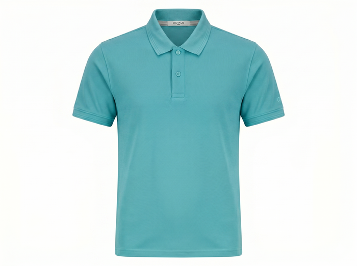 Men Light Teal Polo Collar T-shirt