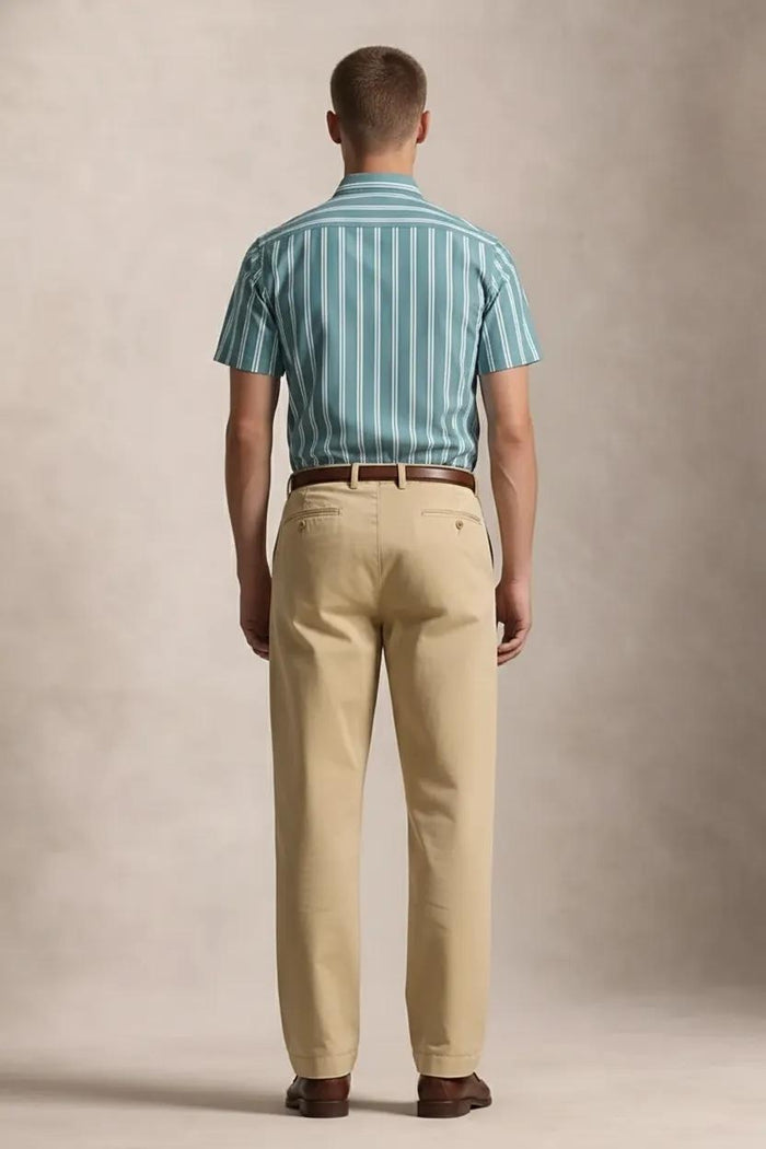 Men Light Teal Striped Casual Shirt