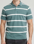 Men Light Teal Striped Polo Collar T-shirt