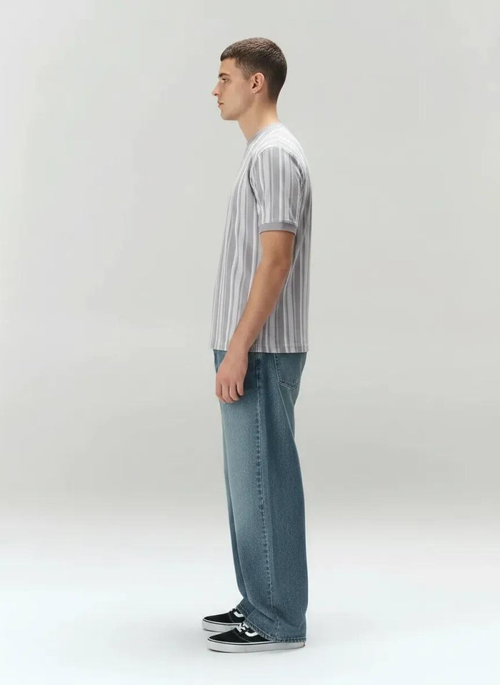 Men Lilac Striped Round Neck T-shirt