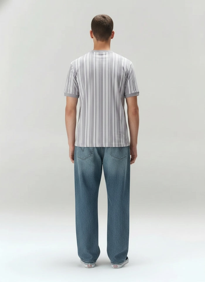 Men Lilac Striped Round Neck T-shirt