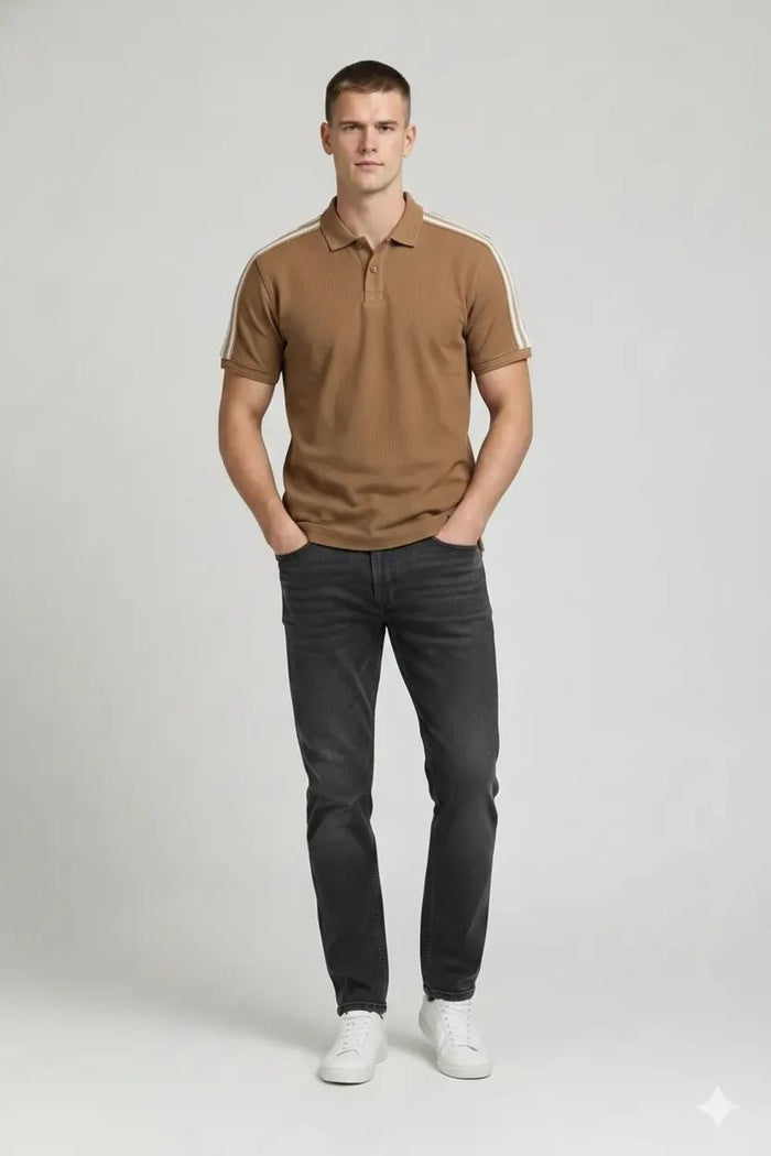 Men Malt Striped Polo Collar T-shirt