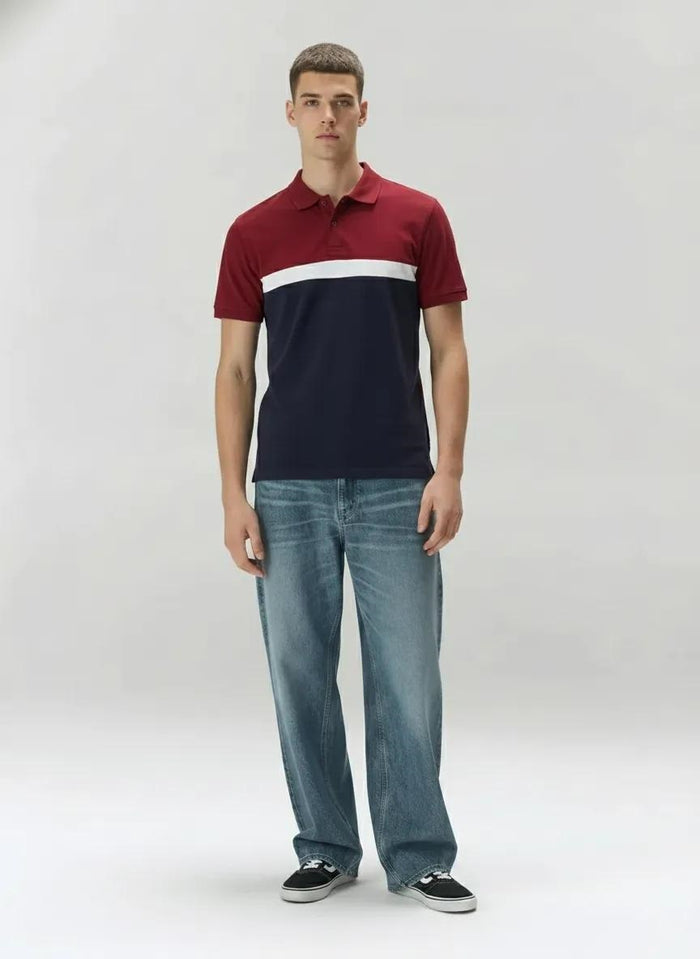 Men Merlot Colourblocked Polo Collar T-shirt