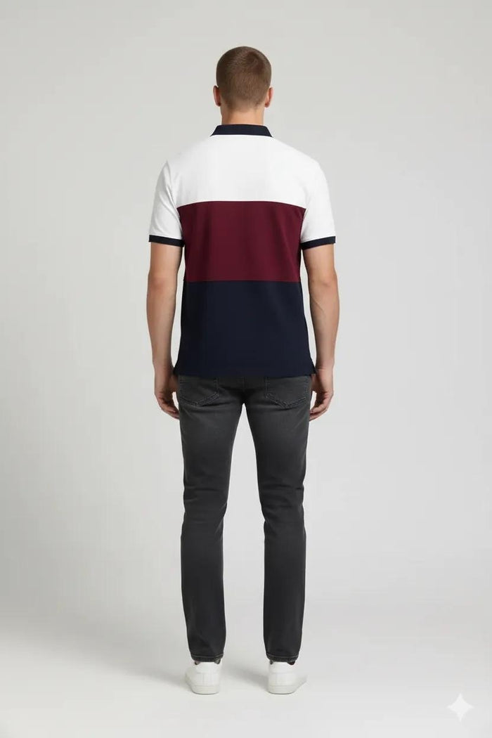 Men Merlot Colourblocked Polo Collar T-shirt