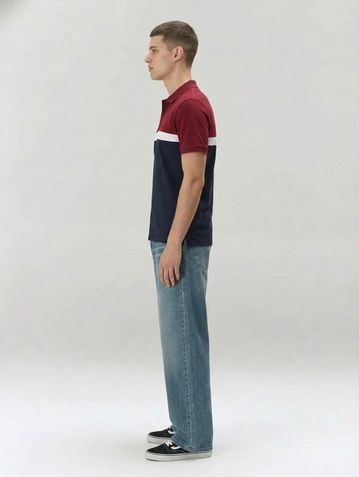 Men Merlot Colourblocked Polo Collar T-shirt