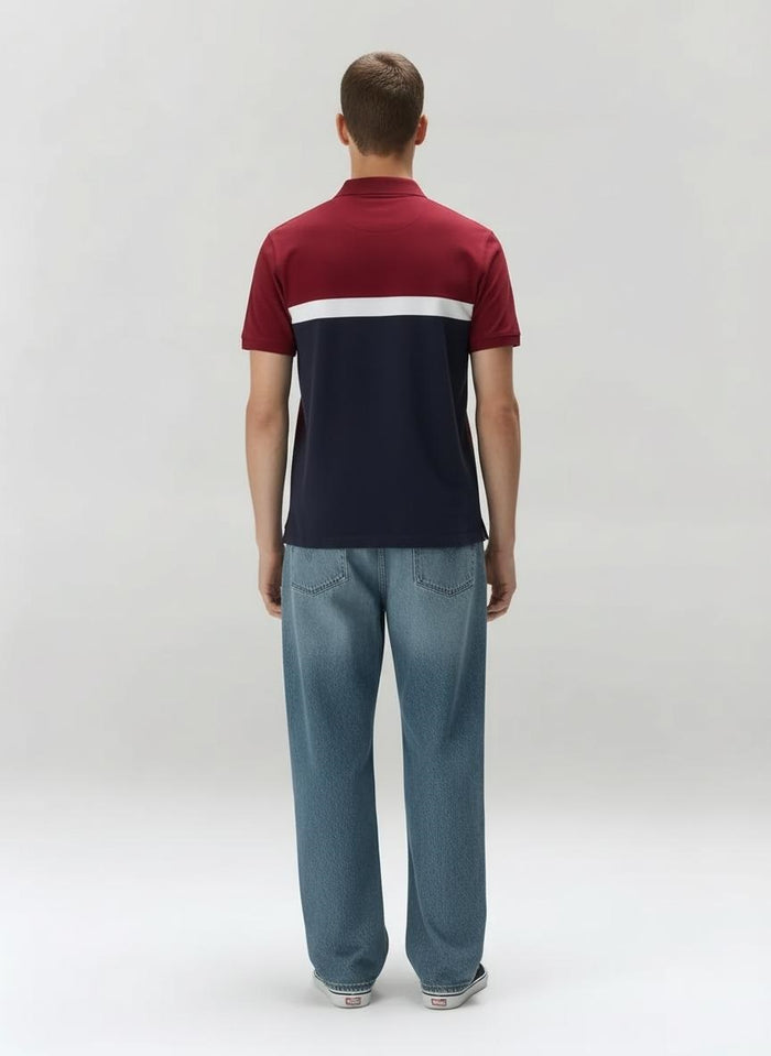 Men Merlot Colourblocked Polo Collar T-shirt