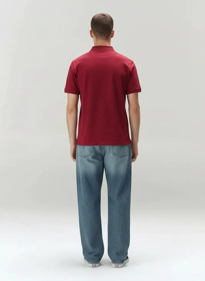 Men Merlot Polo Collar Pockets T-shirt