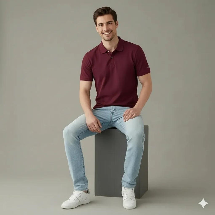 Men Merlot Polo Collar T-shirt