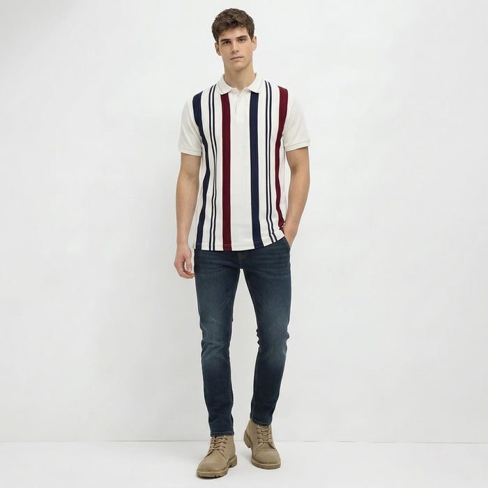 Men Merlot Striped Polo Collar T-shirt