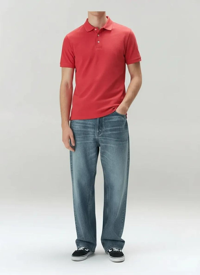 Men Miami Red Polo Collar Solid T-shirt