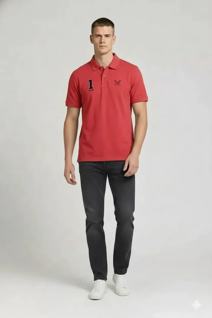 Men Miami Red Printed Polo Collar T-shirt