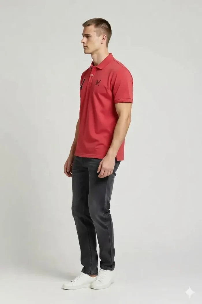 Men Miami Red Printed Polo Collar T-shirt