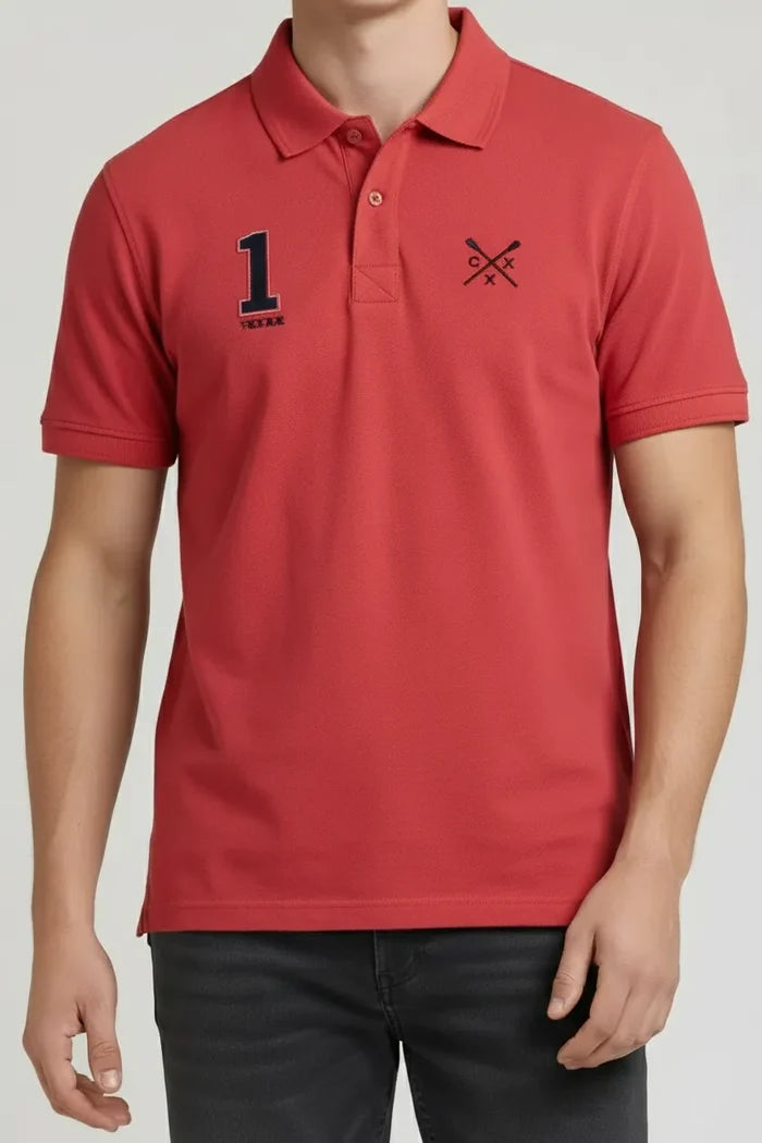 Men Miami Red Printed Polo Collar T-shirt