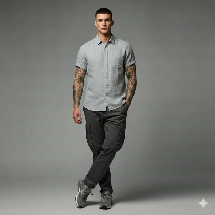 Men Mint Button Down Collar Cotton Shirt