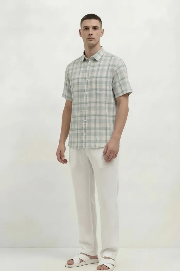 Men Mint Checked Casual Shirt