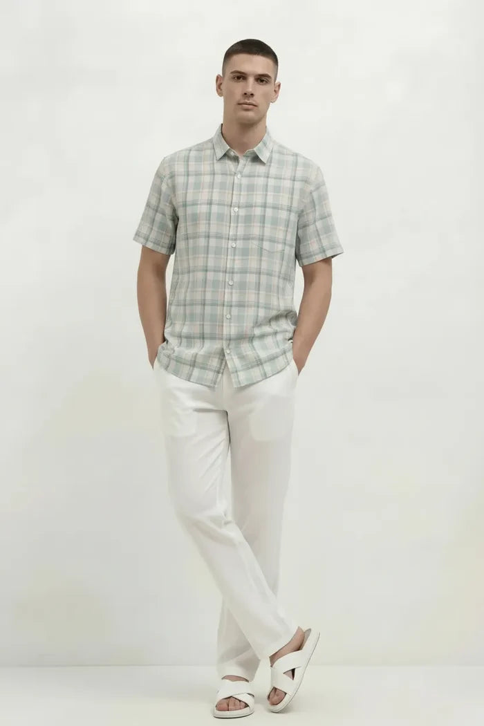 Men Mint Checked Casual Shirt
