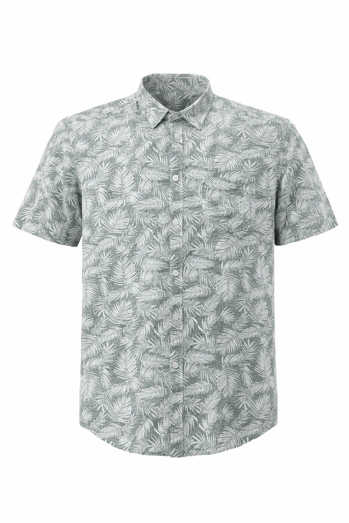 Men Mint Floral Printed Spread Collar Cotton Casual Shirt
