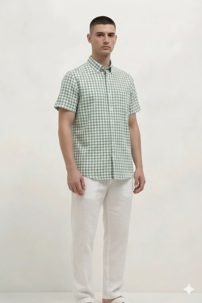 Men Mint Gingham Checks Checked Casual Shirt