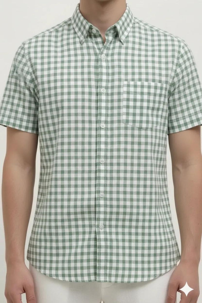 Men Mint Gingham Checks Checked Casual Shirt