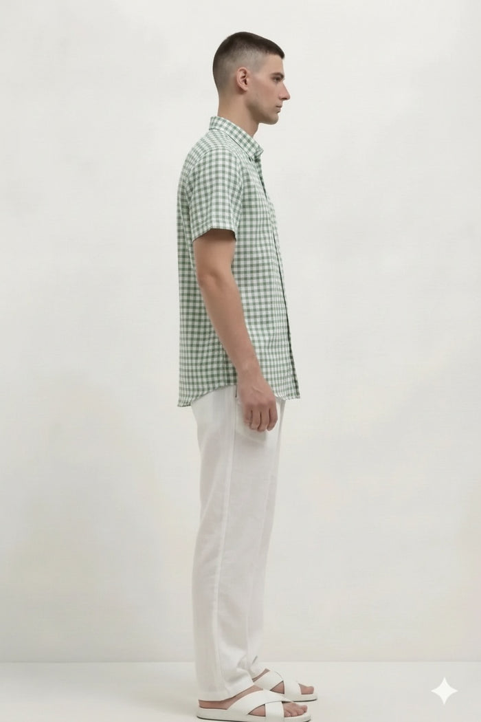 Men Mint Gingham Checks Checked Casual Shirt