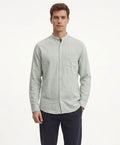 Men Mint Solid Mandarin Neck Casual Shirt