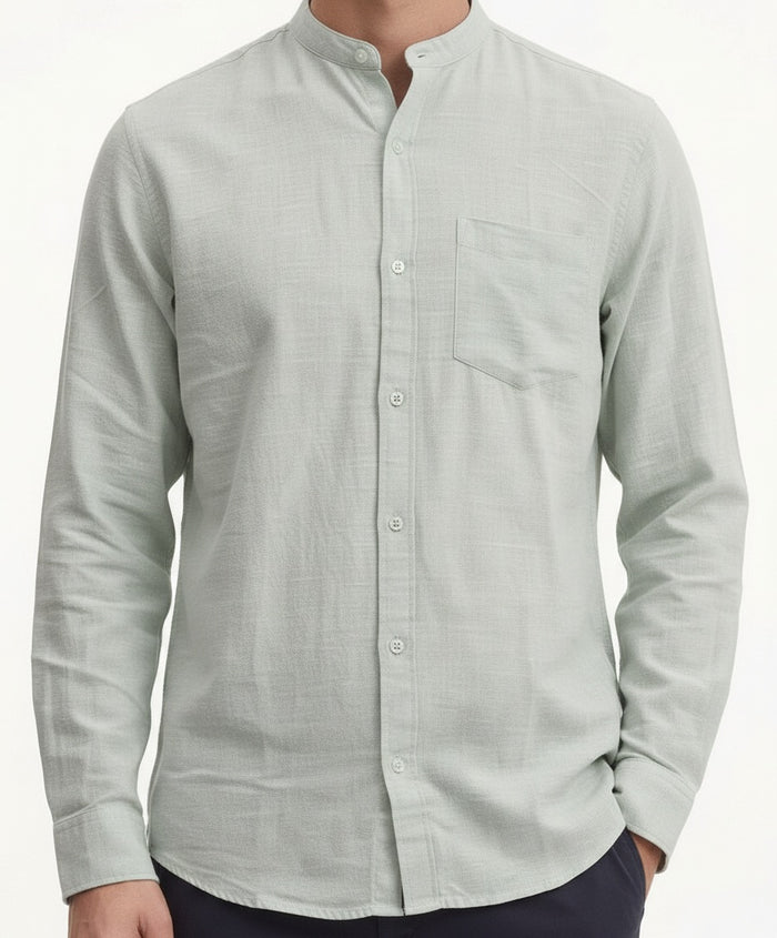 Men Mint Solid Mandarin Neck Casual Shirt