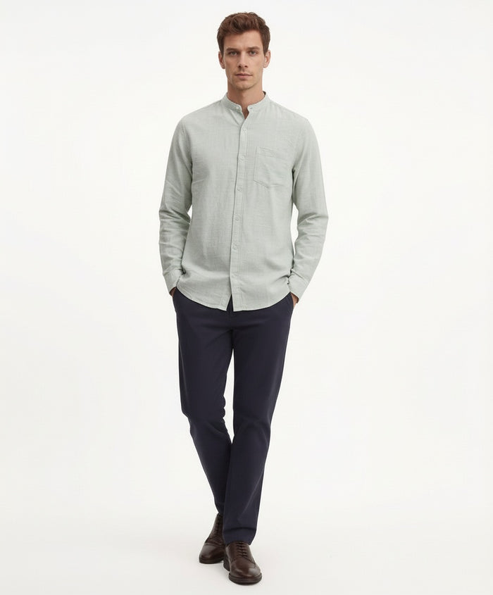 Men Mint Solid Mandarin Neck Casual Shirt
