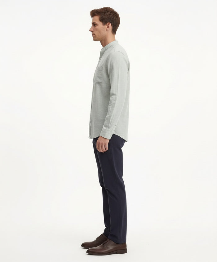 Men Mint Solid Mandarin Neck Casual Shirt