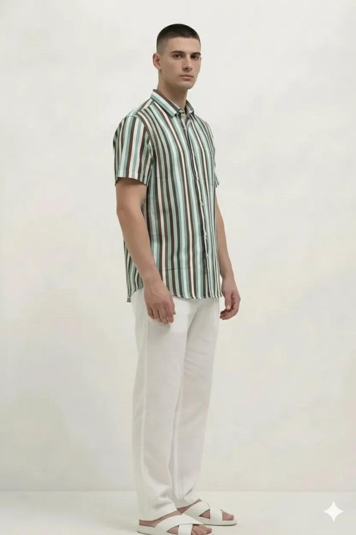 Men Mint Striped Casual Shirt