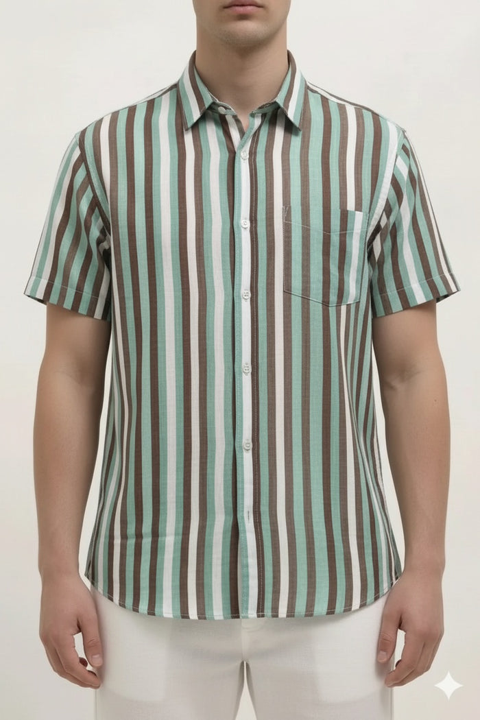 Men Mint Striped Casual Shirt