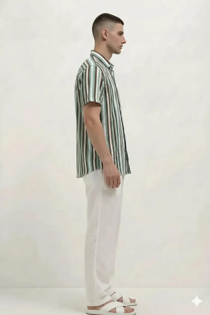 Men Mint Striped Casual Shirt