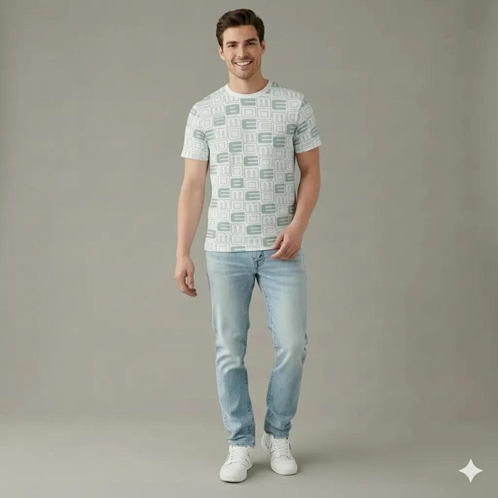 Men Mist Round Neck Typography Printed T-shirt