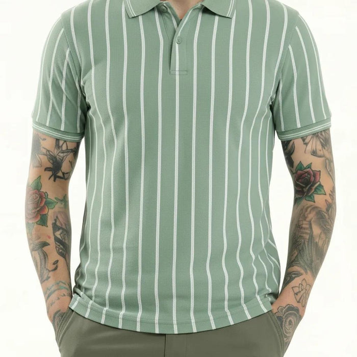 Men Mist Striped Polo Collar T-shirt