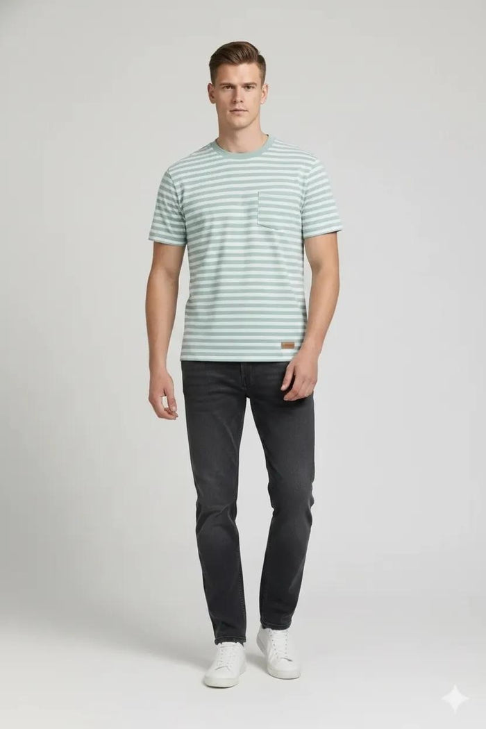 Men Mist Striped Round Neck T-shirt