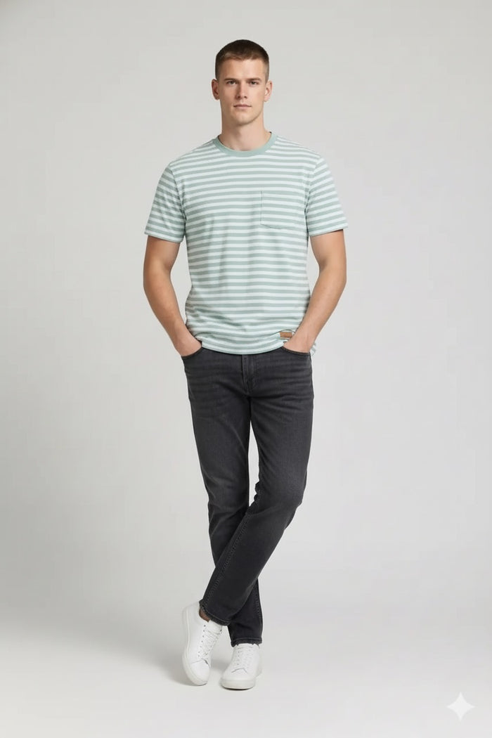 Men Mist Striped Round Neck T-shirt
