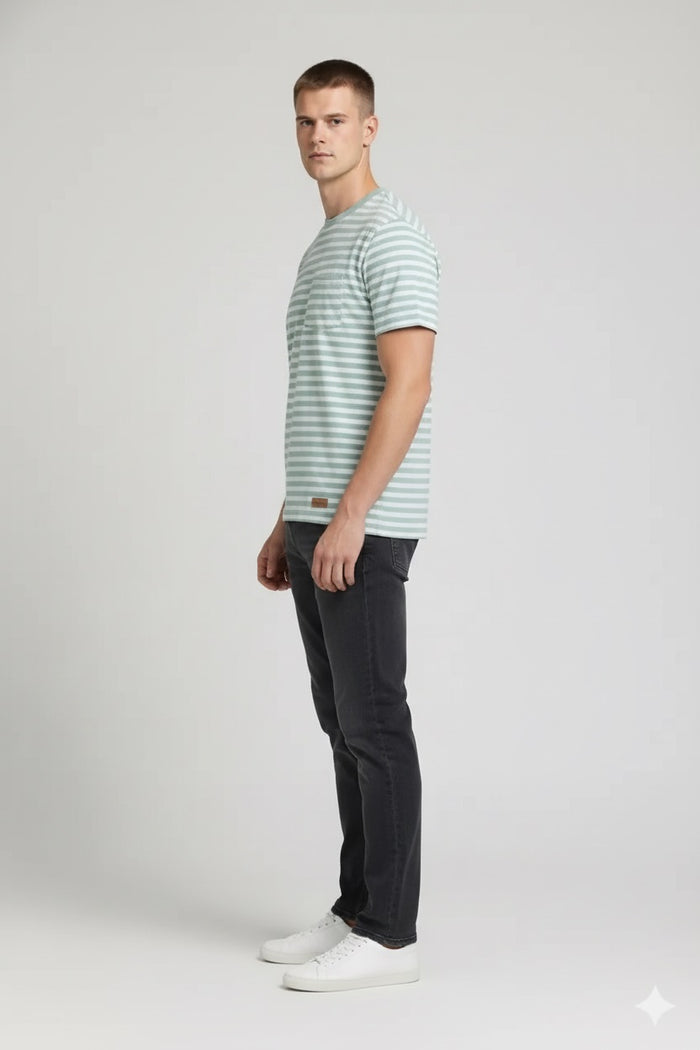 Men Mist Striped Round Neck T-shirt