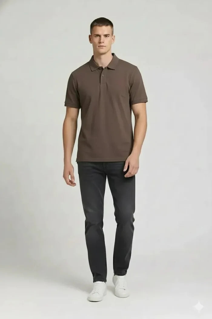 Men Mocha Polo Collar T-shirt