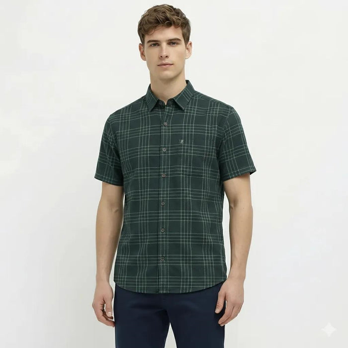 Men Mountain Green Checked Casual Shirt