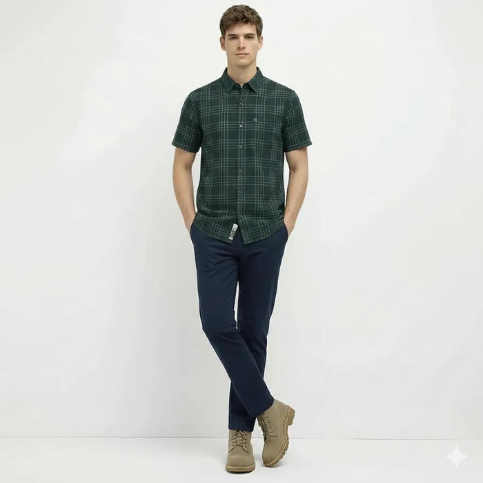 Men Mountain Green Checked Casual Shirt