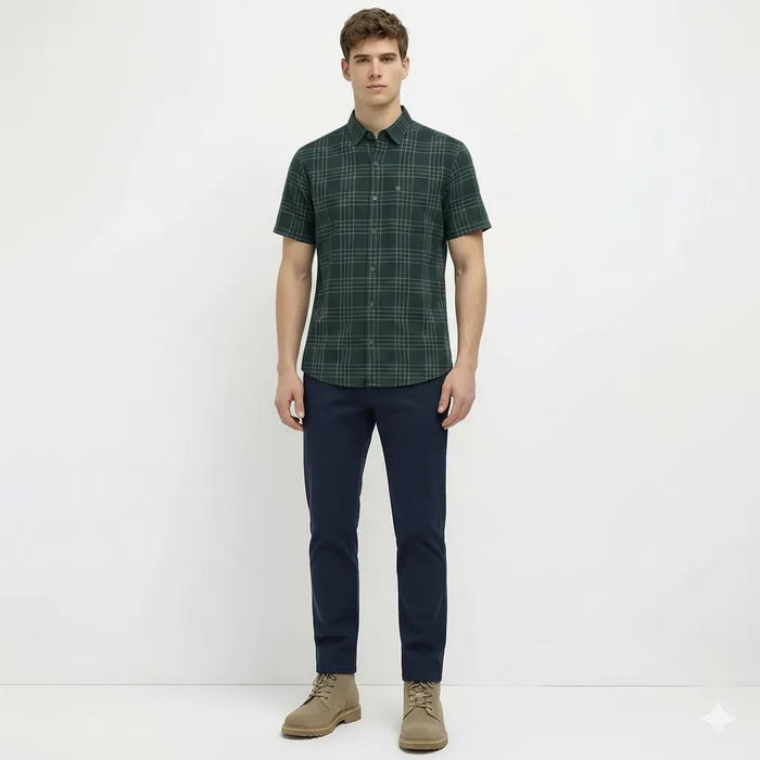 Men Mountain Green Checked Casual Shirt
