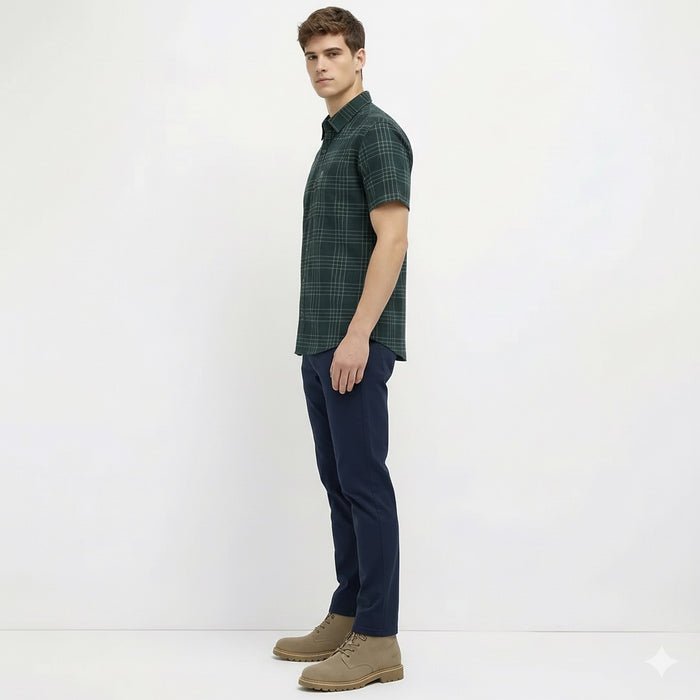 Men Mountain Green Checked Casual Shirt