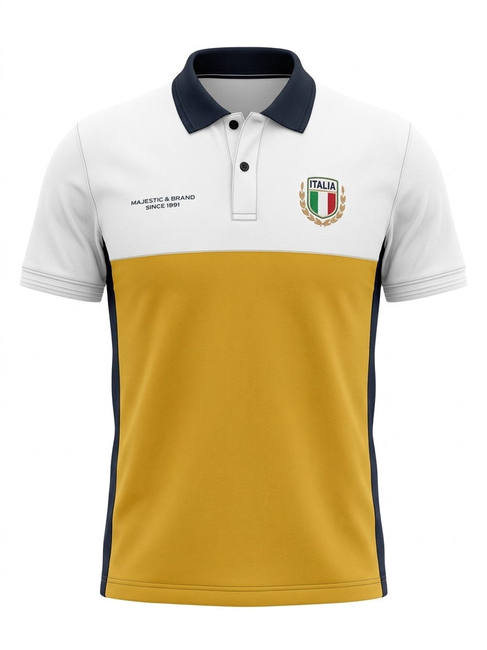 Men Mustard Brand Logo Colourblocked Polo Collar T-shirt