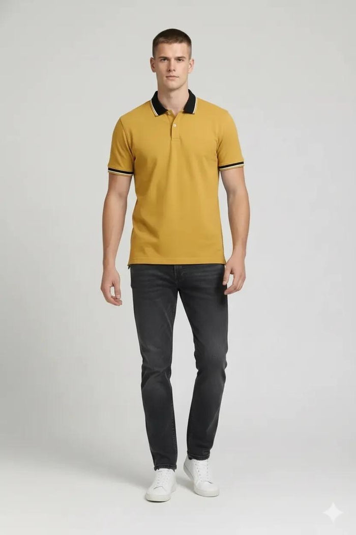 Men Mustard Polo Collar T-shirt