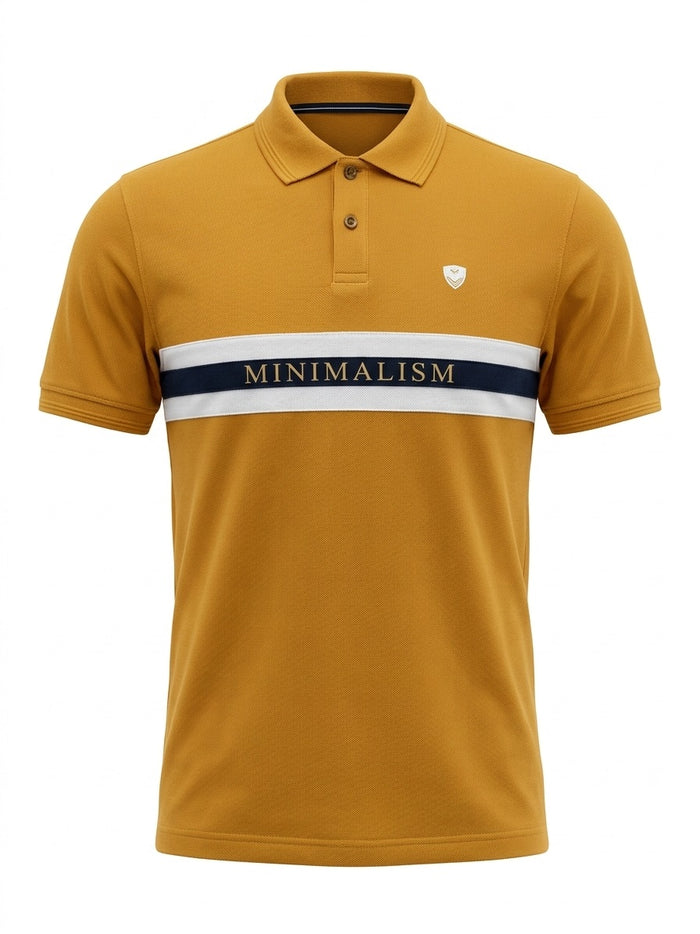 Men Mustard Striped Polo Collar T-shirt