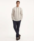 Men Natural Multi Stripes Mandrin Neck  Casual Shirt