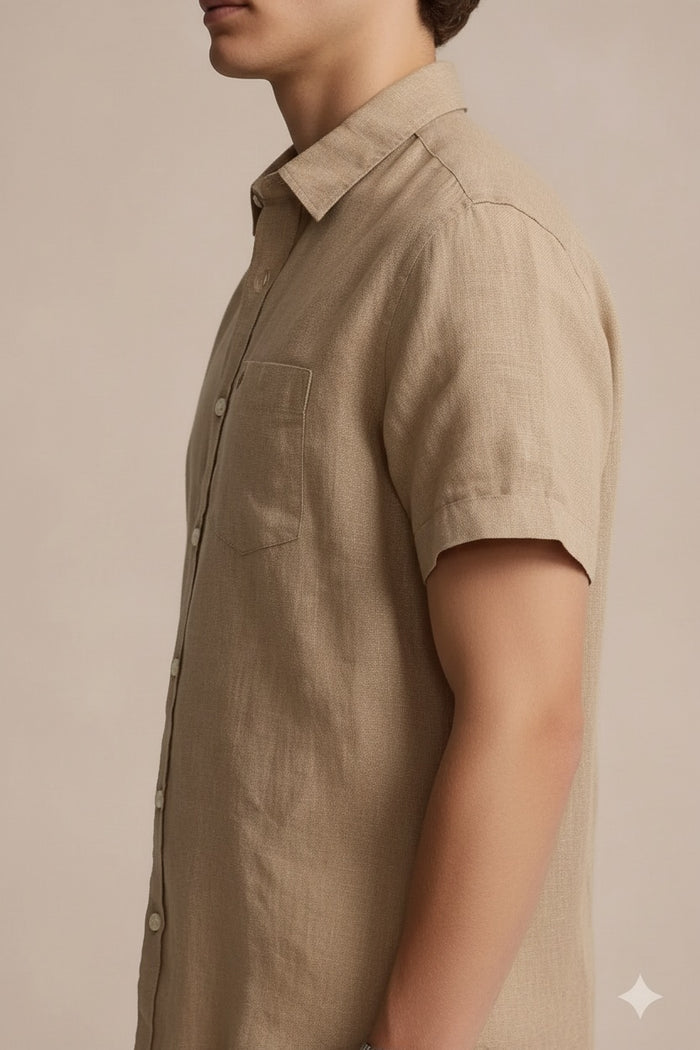 Men Natural Polo Neck Solid Casual Shirt