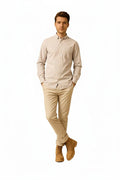 Men Natural Solid Polo Neck Casual Shirt